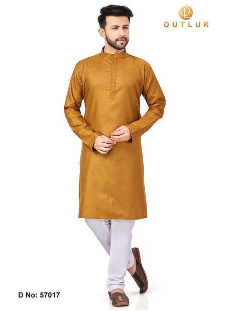 Mustard Colour Outluk 57 Cotton Party Wear Kurta With Pajama Mens Collection 57017